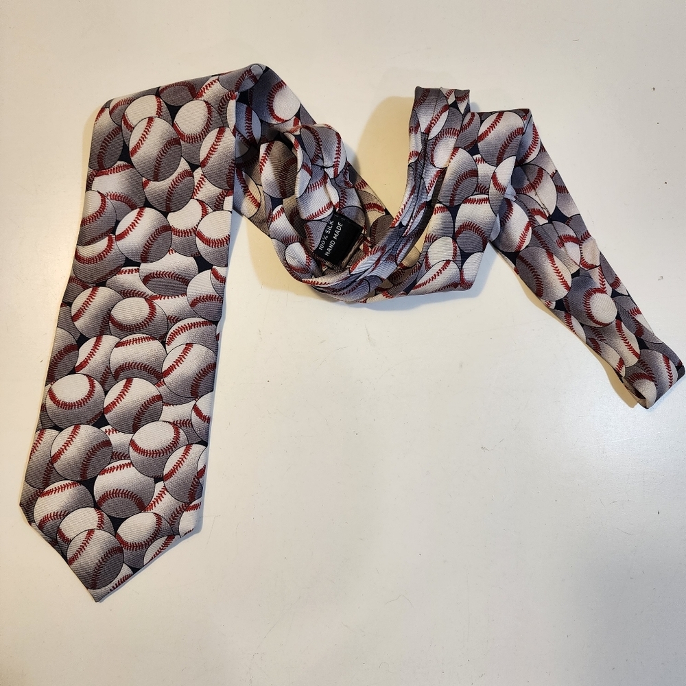 CHRISTIAN PELINI Baseball Pattern Men's SILK Tie - Gray, White & Red
